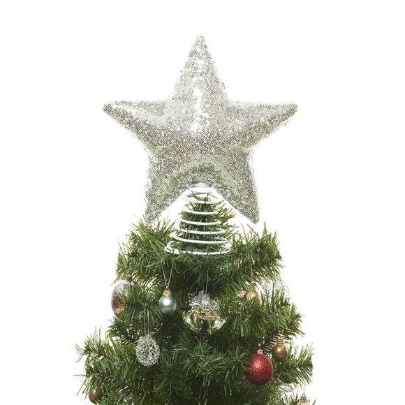 plush silver sequin star Christmas tree topper - Picture 1 of 4